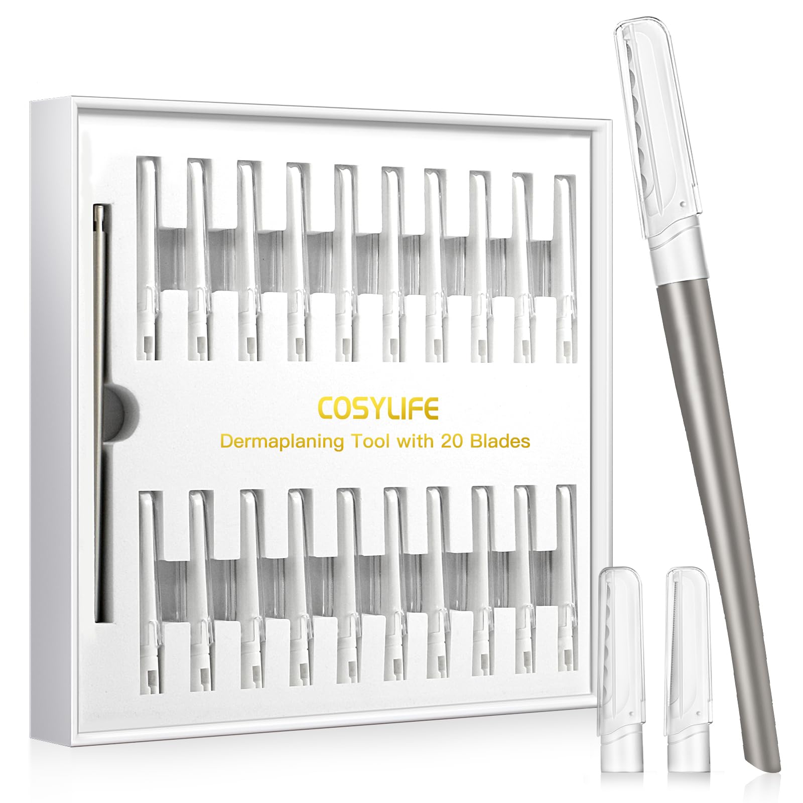 Photo 1 of Dermaplaning Tool for Face Exfoliation, with 20 Replaceable Blades, Facial Shaver/Eyebrow Razor, Peach Fuzz Removal Eyebrow Shaper for Women, Easy to Use Dermaplaner Help Exfoliate and Smooth Skin