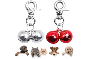 SCENEREAL Bells for Dog Collars - 2 Pack Pet Hanging Ring Bell Accessories for Dog & Cat, Pet Pendant Collar Charm with Heavy Duty Snap Clips, Sliver Bells for Tracking and Training Christmas Gift