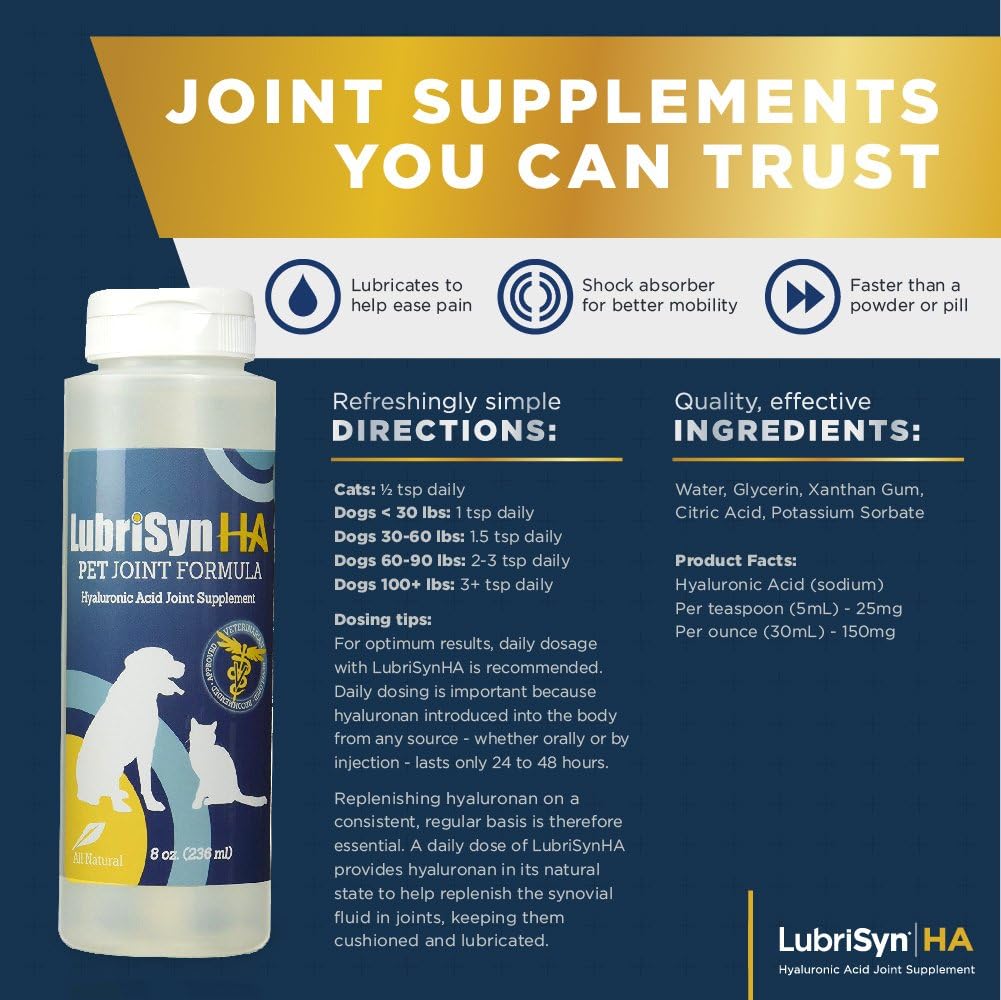 LubriSynHA Hyaluronic Acid Pet & Equine Joint Formula 16oz - All-Natural, High-Molecular Weight Liquid Hyaluronan - Joint Support for Horses, Dogs, Cats - Promotes Healthy Joint Function, Made in USA : Horse Nutritional Supplements And Remedies : Pet Supplies