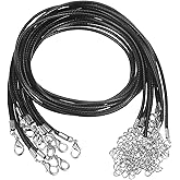 HARFINGTON 10pcs Waxed Necklace Cord Bulk, 16 Inches and 2mm Dia Necklace String Rope with Clasp for Pendants, Bracelets, Necklaces, Jewelry Making Beading Supplies, Black