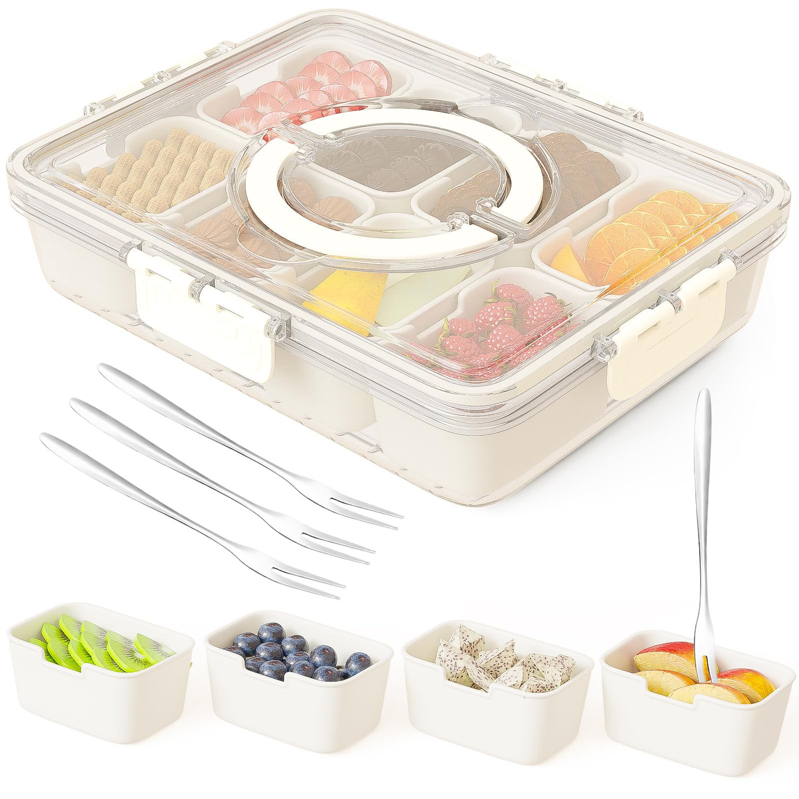 Photo 1 of Dunruz Snackle Box Container,Portable Snack Box 8 Compartment Divided Serving Tray with Lid,Clear Storage Organizer for Fruit Candy Nuts Veggie-Perfect for Road Travel Party (1 Pack-Dishwasher Safe)