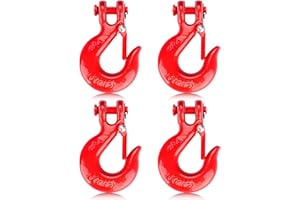 Lechansen G80 Clevis Slip Hook, 3/8" Chain Hooks with Safety Latch, Heavy-Duty Winch Hook, Grade 80 Forged 4 Pack Transport Tow Hook for Maximum Strength Load 26,400 Lbs