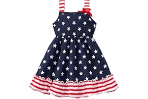 GOTHLETIC Girls 4th of July Outfit American Flag Dress Toddler Red White and Blue Patriotic Dresses 2T-8T