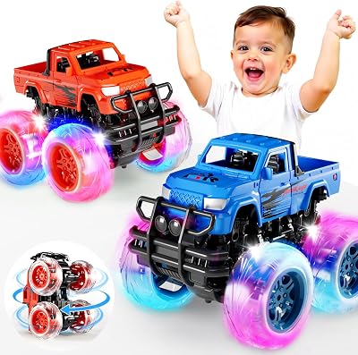Winstico Monster Truck Toys 2 Pack Glow Lights Inertial Pull Back Cars for Kids