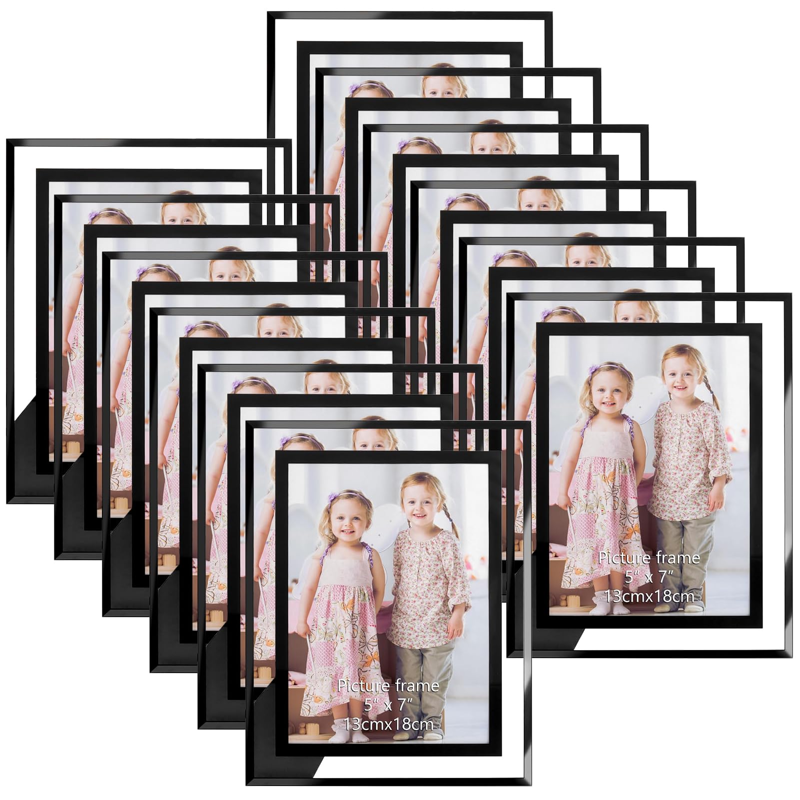 Photo 1 of Serwrsw 5x7 Black Clear Picture Frame Bulk, Modern Glass Desk Frame Set for Office or Home Display Family or Wedding Photo