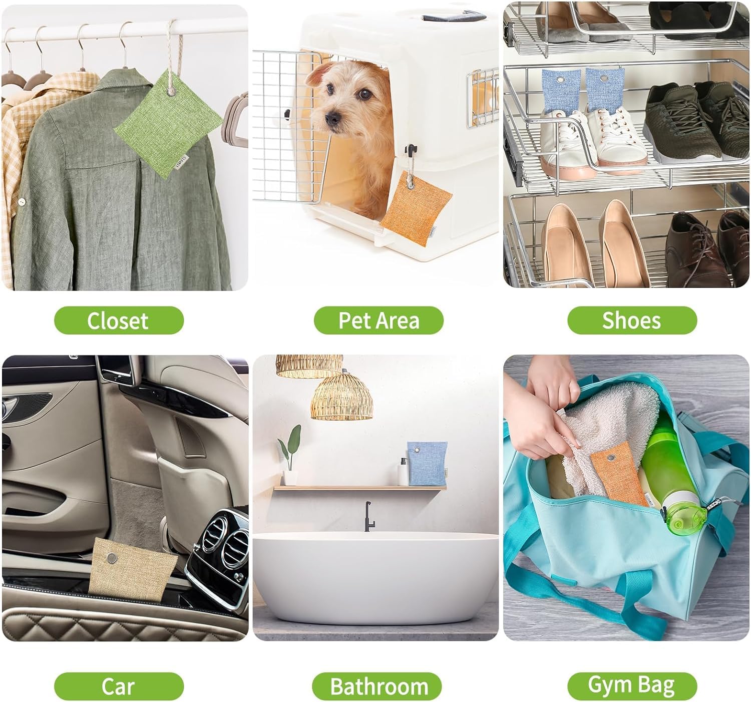 CLEVAST 16 Pack Activated Bamboo Charcoal Air Purifying Bags(8x100g, 8x50g), Natural Fresh Odor Absorber, Deodorizer and Moisture Eliminator, Air Purifier Bags for Home, Closet, Car Air freshener