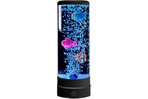 Bubble Fish Lamp, Color Changing Fish Lamp USB & Battery Powered Creative Sensory Tank with Remote Control for Desk Office De