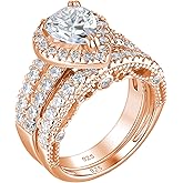 Wuziwen Pear Wedding Engagement Ring Set for Women 925 Sterling Silver Cubic Zirconia