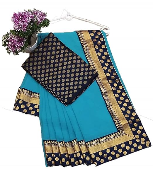 RAJESHWAR FASHION WITH RF Womens Chanderi Cotton Blend Linen Embroided Style Saree with Unstitched Blouse Piece