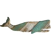 YUMBOR Rustic Wooden Nautical Hanging Handcarved Whale Wall Decor, Distressed Whale Wall Sculpture Indoor Outdoor Beach Themed Decoration 16''H