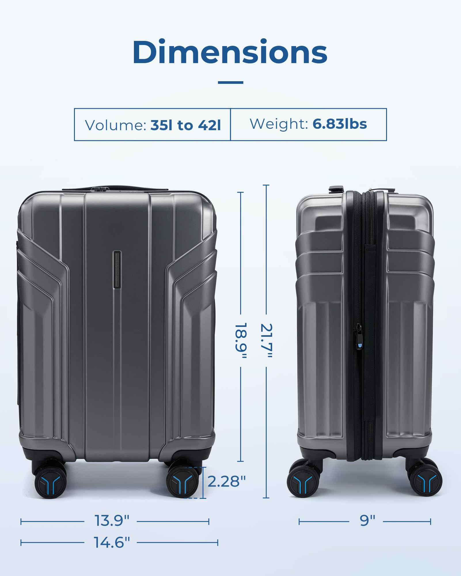 BAGSMART Expandable Carry On Luggage 22x14x9 Airline Approved, 1OO% PC Lightweight Hard Shell Suitcase, 20 Inch Travel Luggage with Spinner Wheels, Waterproof Rolling Suitcase, Gray…