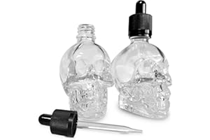 MINELEVEN 2 pcs Set 1OZ Transparent/Black Skull Glass Dropper Bottle Leakproof Essential Oils Bottle for Storage and Travel (Transparent, 1 OZ)