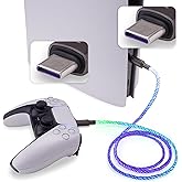PlayVital Type C to C LED Charger Cord for ps5/ps5 edge controller, 6.56FT Universal RGB Light Up Charging Cable for Nintendo Switch/OLED/Lite, for Switch 2 Pro, Xbox Series X/S, Elite Series 2