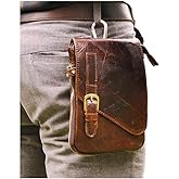 Le'aokuu Mens Genuine Leather Small Messenger Shoulder Satchel Phone Pouch Belt Waist Bag Pack