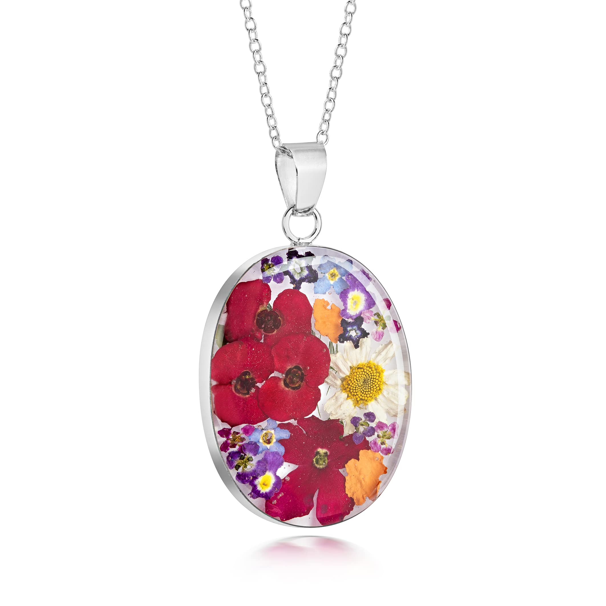 Natural Flower Jewellery Sterling Silver Large Oval Pendant Made With Real MixedFlowers …