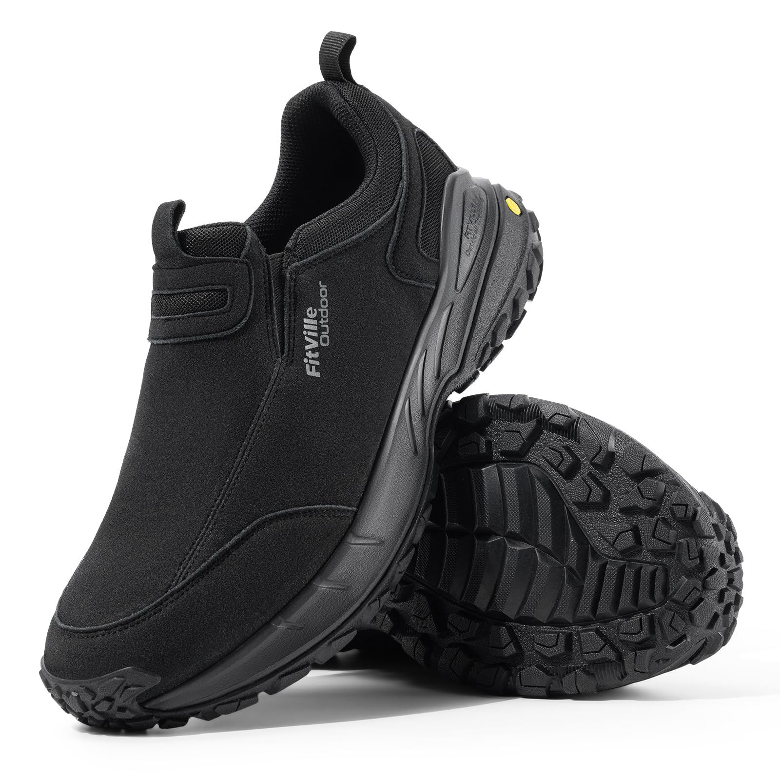 FitVille Wanderschuhe Herren Extra Breit Trekkingschuhe rutschfeste Outdoor Schuhe Atmungsaktiv Walkingschuhe Slip on Freizeitschuhe Weit Herren Sneaker mit Fußgewölbestütze Schwarz 42 EU X-Weit 8