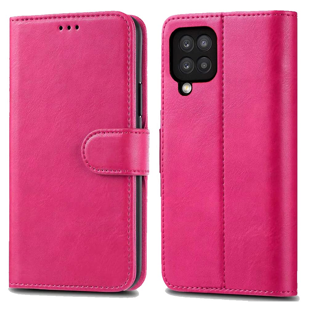 GAPlus Samsung Galaxy A12 Leather Case - Premium Wallet Case Leather Flip Cover For Samsung Galaxy A12 [Card Holder] [Magnetic Closure] (Pink)