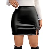 Floerns Women's Plus Size PU Leather Bodycon Skirt High Waisted Slit Party Club Skinny Mini Skirts