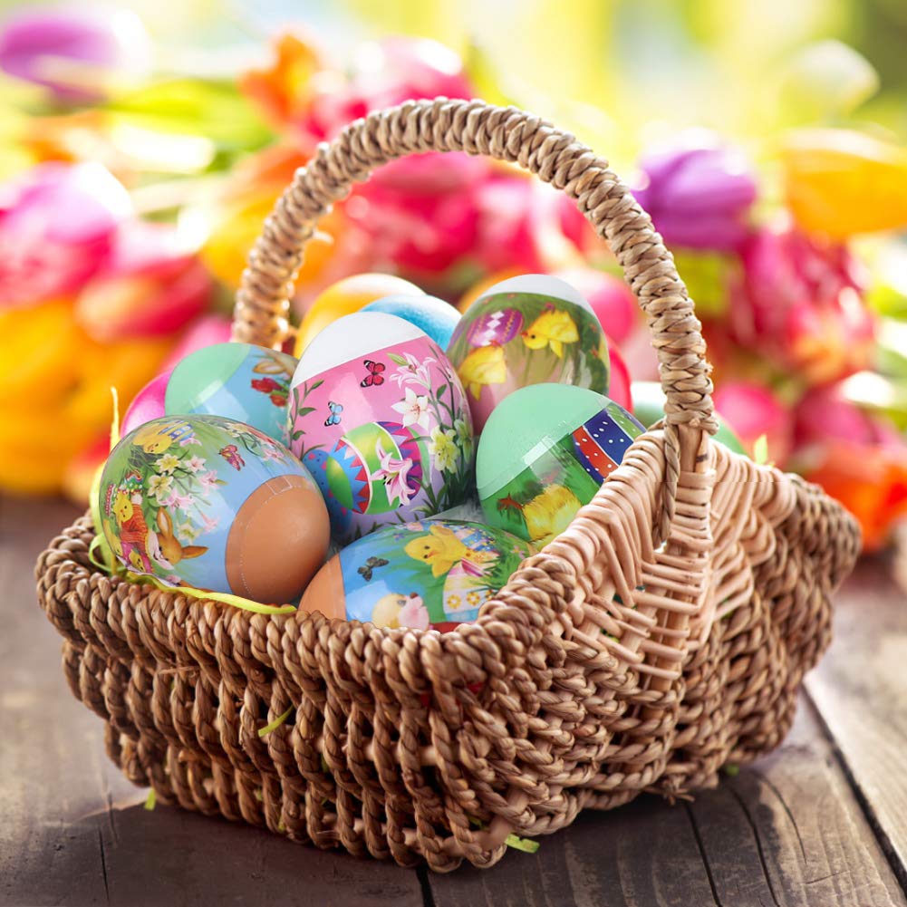 BigOtters Easter Egg Sticker Wrappers Set, 30PCS Kits Including 24PCS Heat Shrink Wrap Sleeve Decor with 6PCS Easter Wooden Eggs for Fun Easter Favor Gift