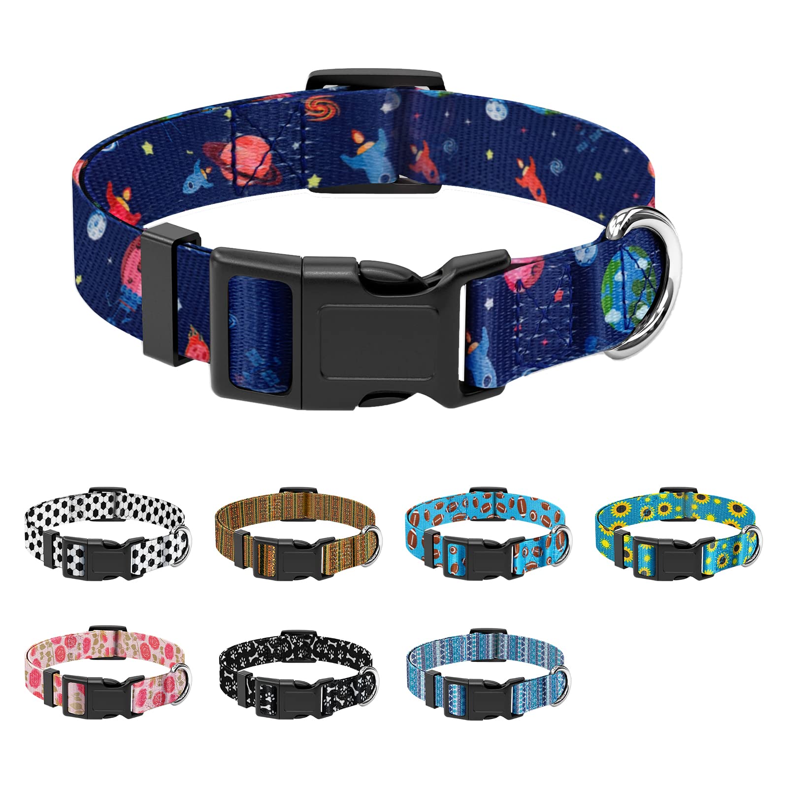 Chinbersky Dog Collar, Adjustable Soft Nylon Classic Pet Collar with Deep Starry Sky Print Pattern Personalized Design for Large Dogs, L
