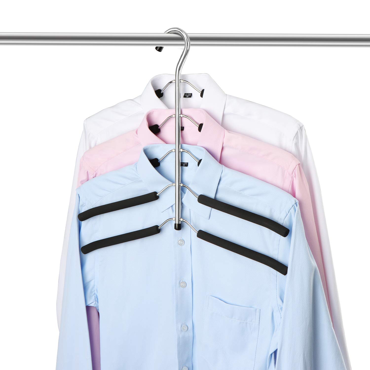 ZriEy 1 Pack 5 in 1 Clothes Hangers, Multi Layers Anti-slip Metal Coat Hangers, Multifunctional Closet Hanger Space Saving Storage Hanger with EVA Sponge for Jacket Coat Sweater Trousers T-Shirt