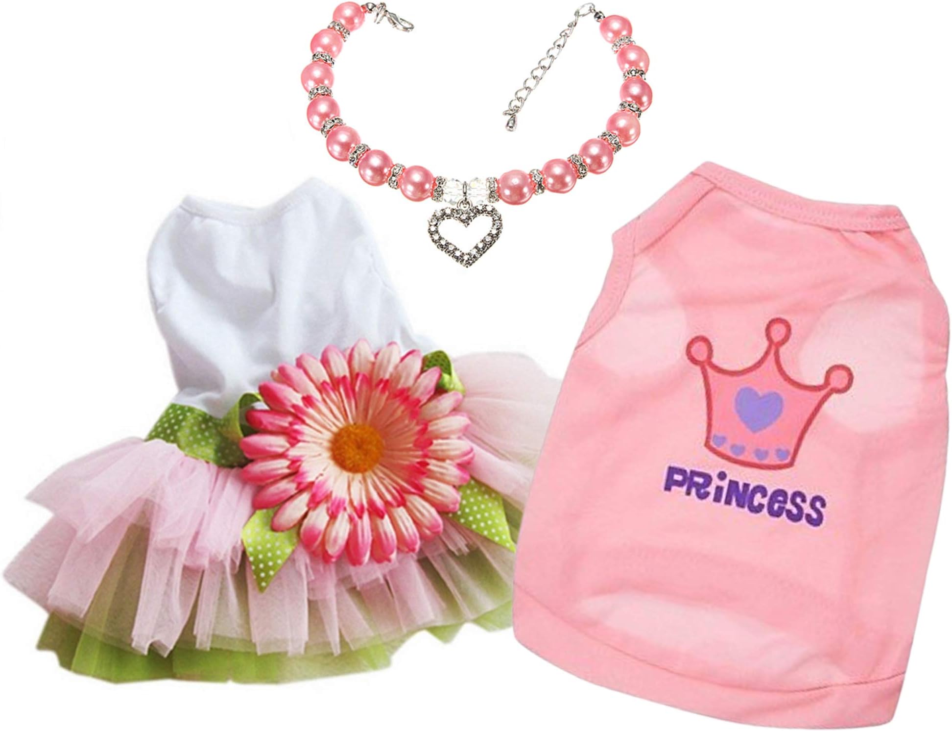 Ollypet Dog Clothes for Small Dogs Girl – Cute Cat Puppy Pet Shirt Dress Collar Outfit – Clothing for Chihuahua Yorkie Teacup Pink 3 Pack Ropa para Perros