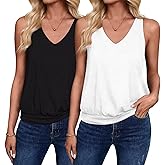 FUNBANG 2 Pack Womens 2026 Trendy Tank Tops V Neck Banded Sleeveless Spring Summer Casual Loose Fit Cute Basic Cami Shirts