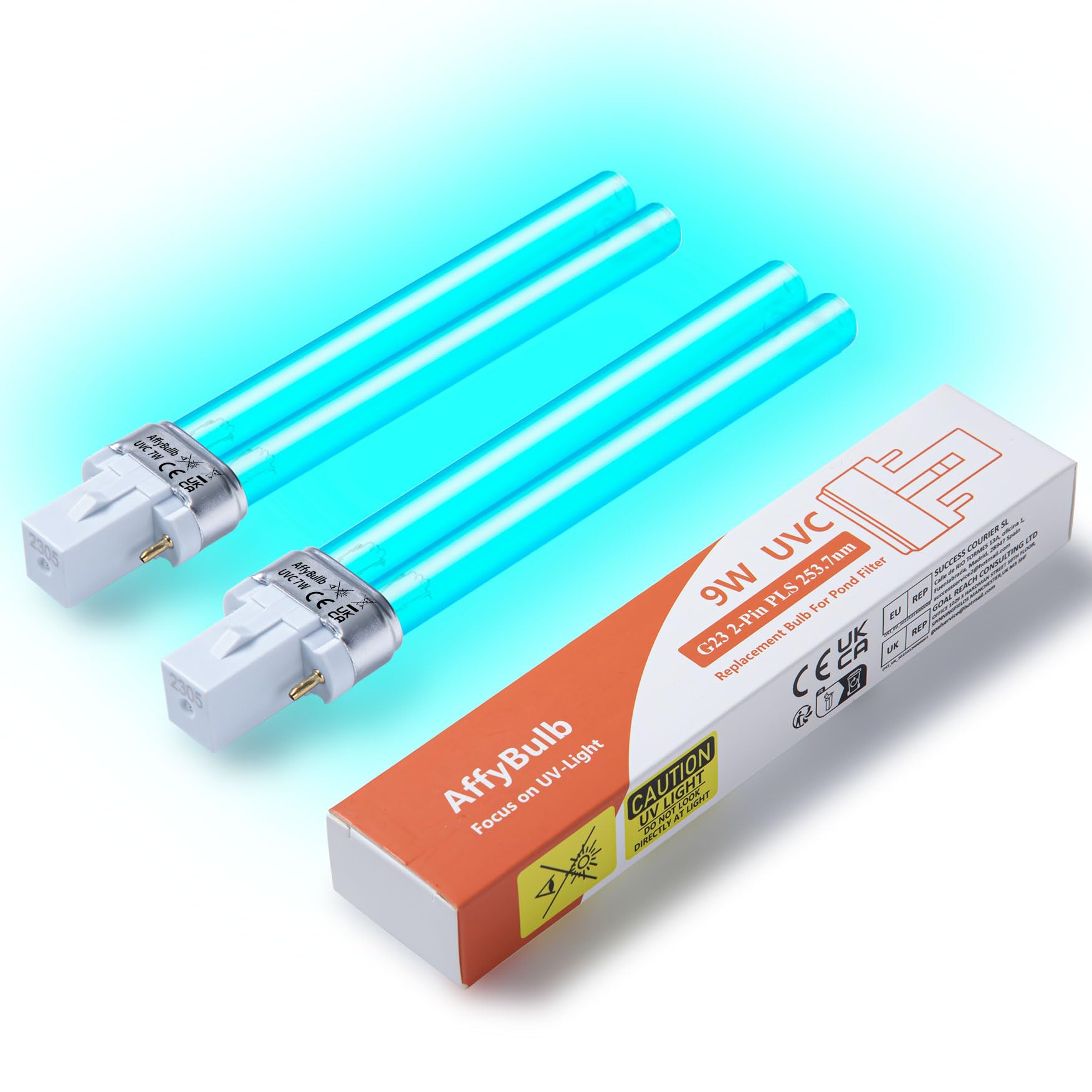 AffyBulb 2 * 9W G23 PLS Replacement UV Bulb,for Pond UVC Filters Machine or Clarifiers — image 1
