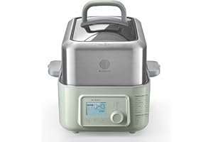 BUYDEEM G563 5-Quart Electric Food Steamer for Cooking, One Touch Vegetable Steamer, Digital Multifunctional Steamer, Quick Steam in 60s, Stainless Steel Steamer Tray & Glass Lid, Cozy Greenish