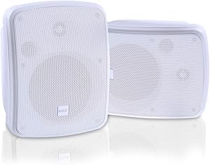 Pyle Bluetooth Dual 5.25’’ Wall-Mount Marine Speakers Active Powered System Indoor/Outdoor Water & Weather Resistant 2-Way Full Range Stereo Sound Gold Plated Post 800 Watt White (PDWR55BTRFW)