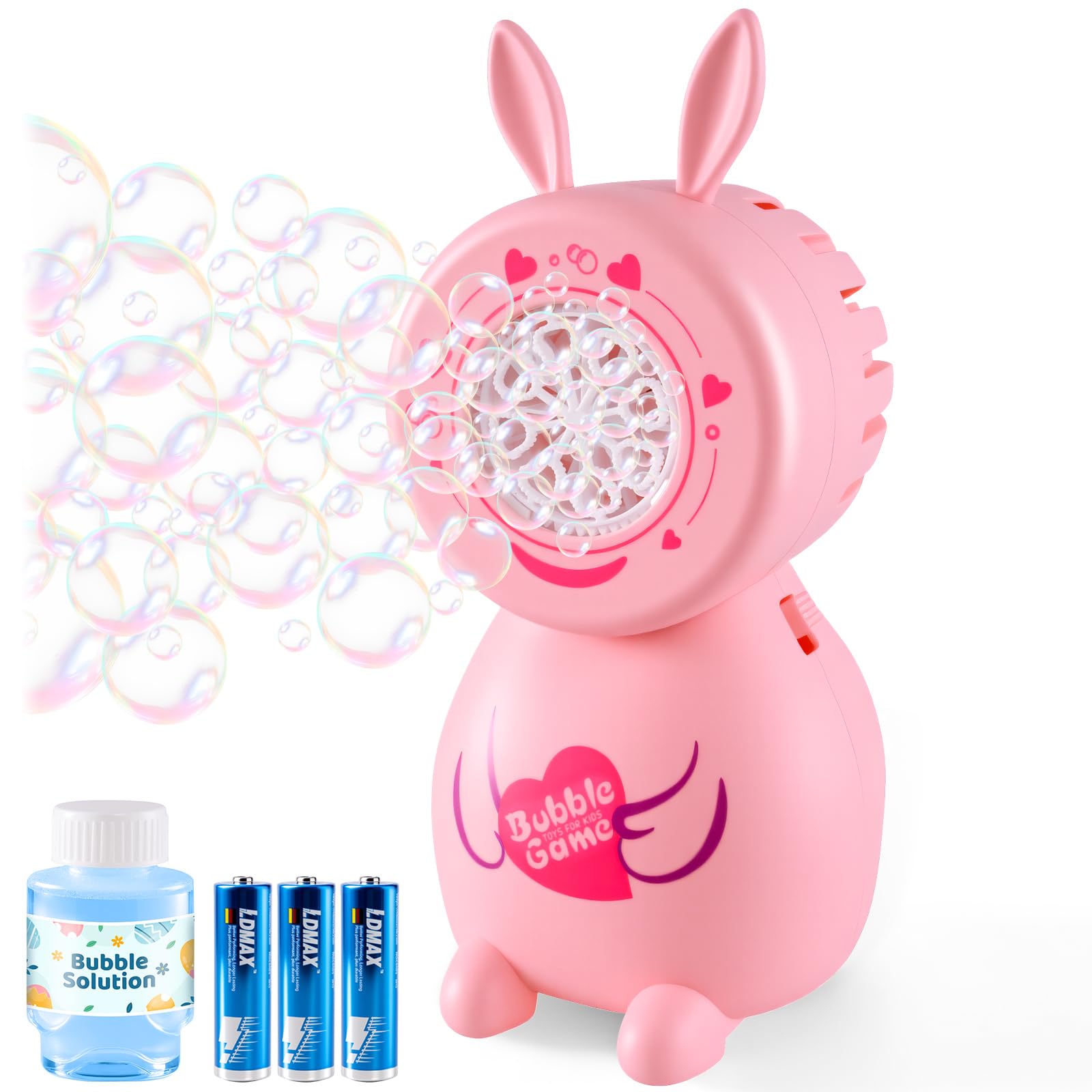 Automatic Bubble Machine for Toddlers 1-3: Bunny Bubble Maker Blower for Party Easter Basket Stuffer Birthday Gifts - Kids Outdoor Toys for 3 4 5 6 Year Old Boy Girl Pink