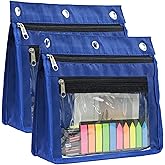 YoeeJob 2 Pack 1 Inch Expandable Zipper Pencil Pouches with Clear Window for 3 Ring Binder, Suitable for School & Office (Blue)