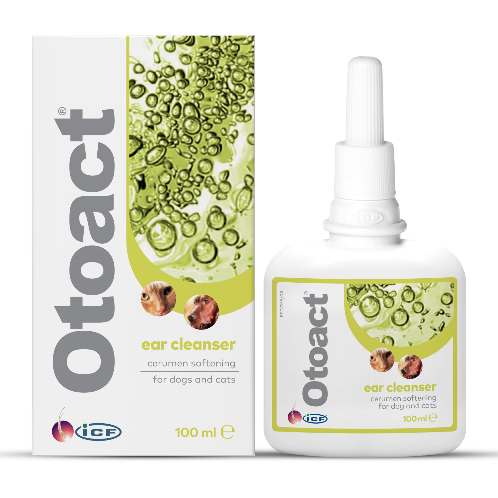 ICF | Otoact Ear Cleaner for Dogs and Cats | Gentle Ear Cleaning Solution | Helps Remove Wax & Odor | 100ml Dropper Bottle