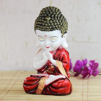 eCraftIndia Child Monk Figurine (15 cm x 10 cm x 20 cm, Red)