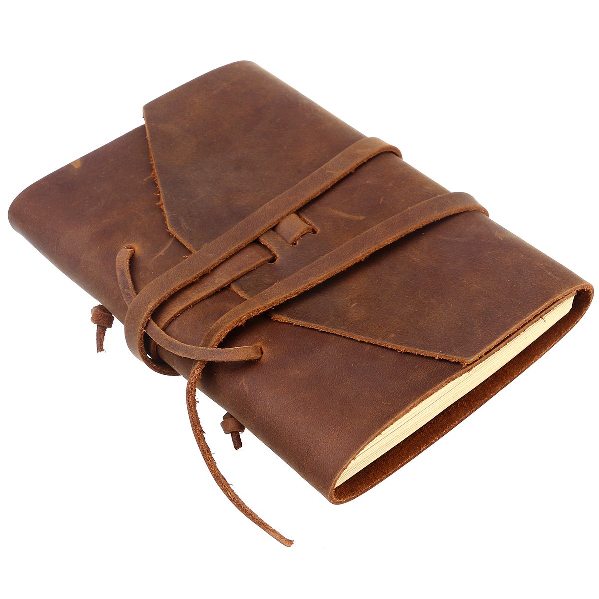 NUOLUX Vintage Travel Journal Leather Journal with Rope Handmade for Gift (Brown)