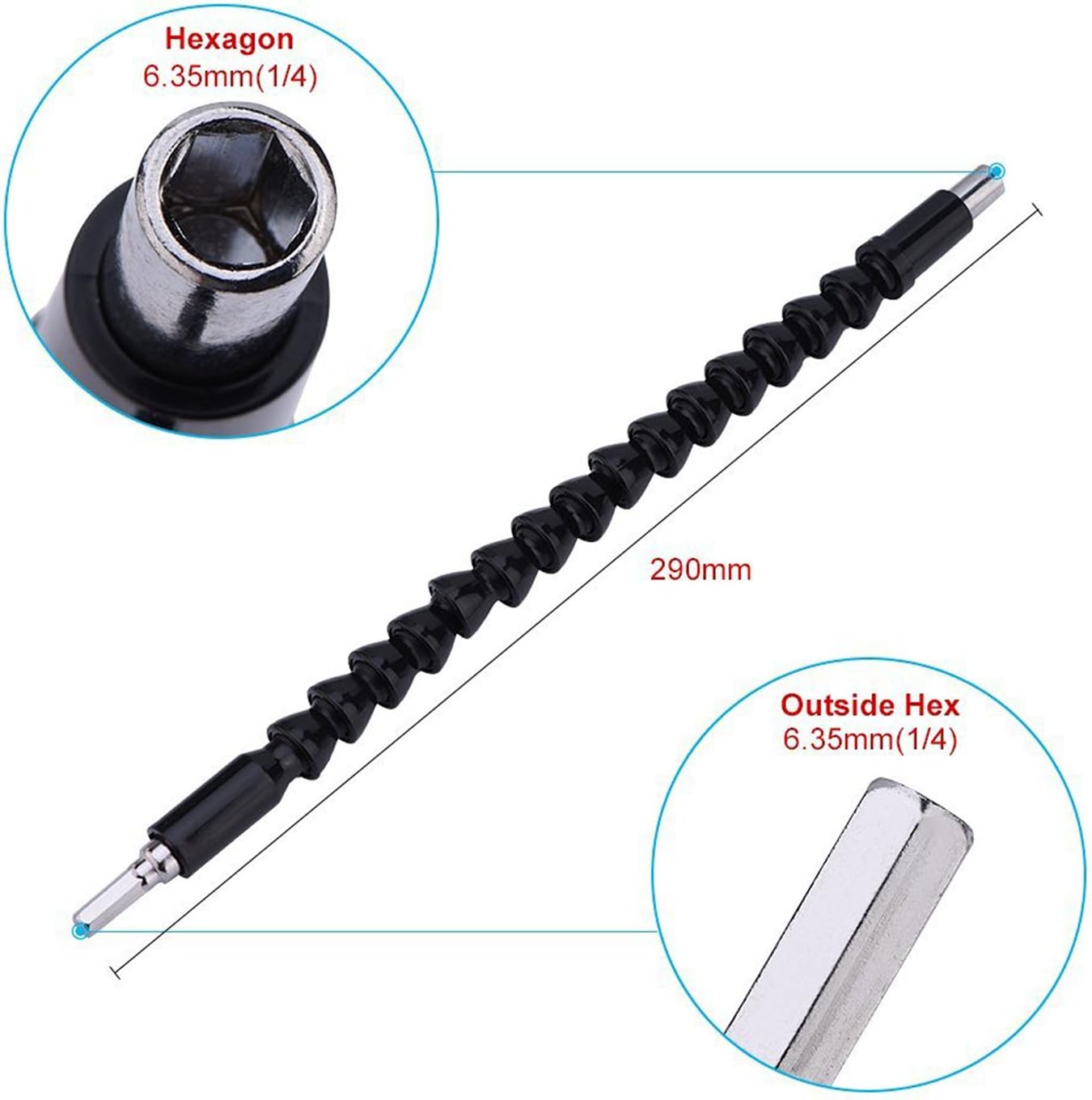 Dutiger 8609022 5Pcs of 11.6" Flexible Extention Screwdriver Drill Bit Holder with Magnetic Quick Connect Drive Shaft Tip