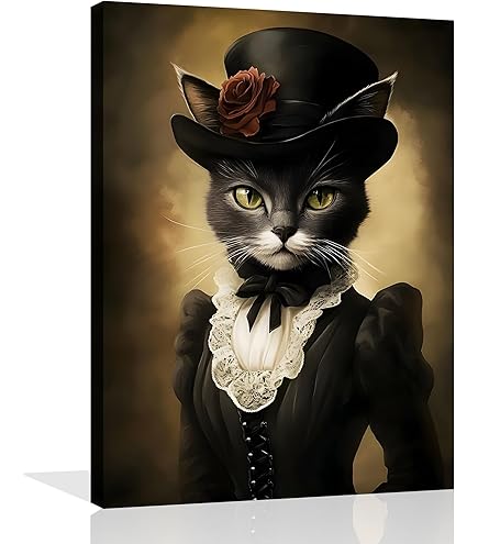 Gentleman Black Cat Canvas Framed Wall Art Halloween Decorations