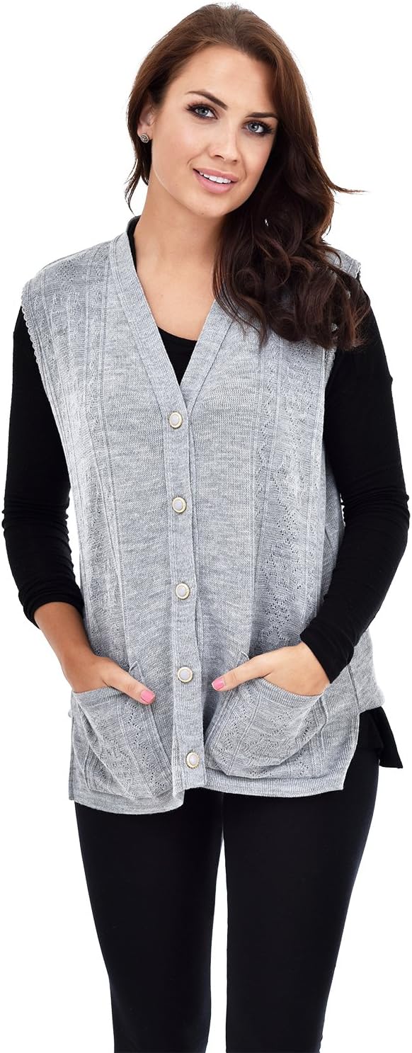 Nightingale Collection Womens Knitted Waistcoat (Medium, Grey)