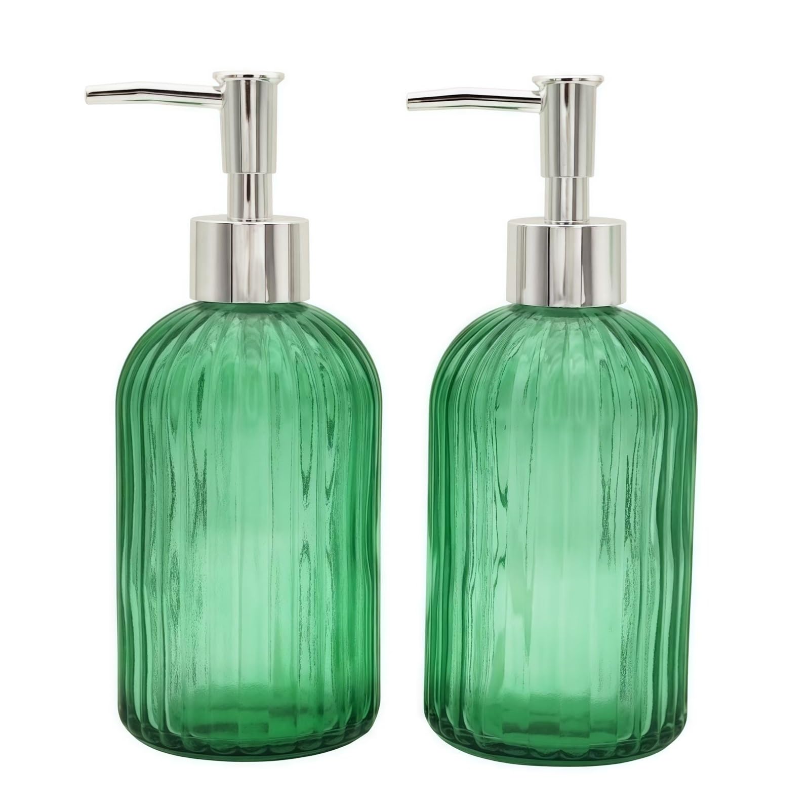 2 Pack Glass Soap Dispenser Bathroom Countertop Shampoo and Conditioner Dispenser Washing Up Liquid Hand Soap Pump Bottle Dispenser Kitchen(2, Green)
