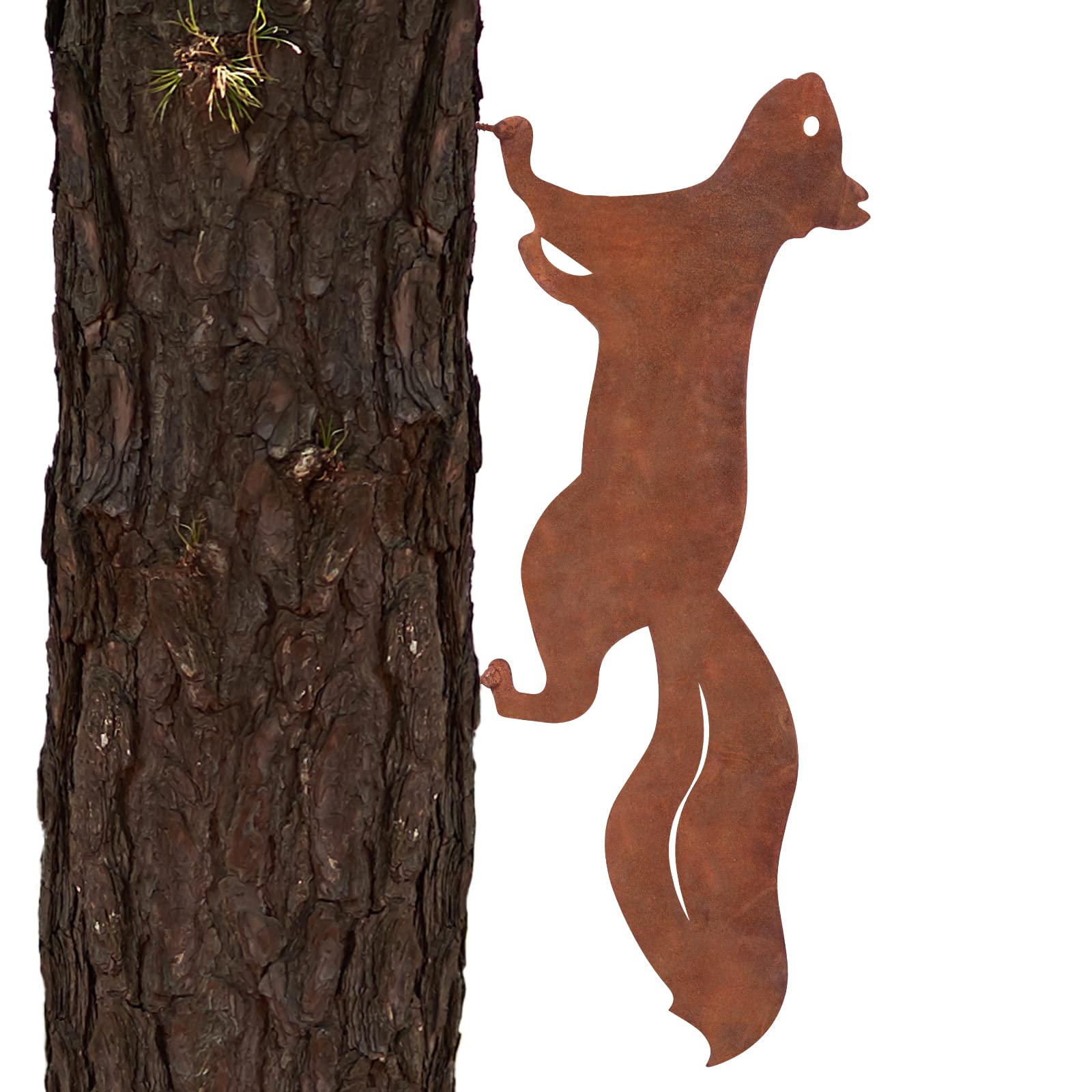 MoreTake Rusty Running Squirrel to Screw in Wood, Metal Garden Ornaments Outdoor, Rusty Garden Decoration Squirrel Rust Decorative Tree Stake, 40 cm x 18cm