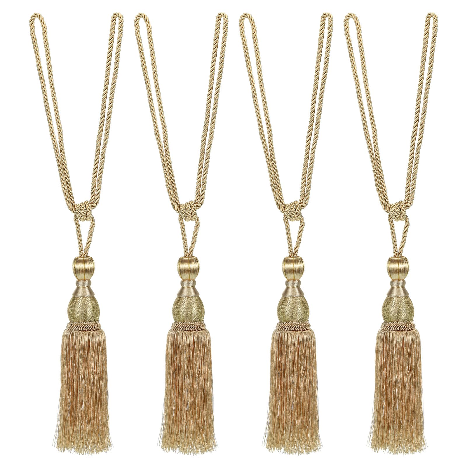PATIKIL Curtain Tiebacks, 4 Pack 16" Elegant Handmade Curtain Holdbacks Rope with Tassel Home Office Hotel Decorative, Pale Gold Tone