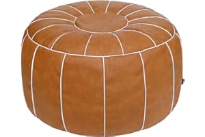 Thgonwid Unstuffed Handmade Moroccan Round Pouf Foot Stool Ottoman Seat Faux Leather Large Storage Bean Bag Floor Chair Foot Rest for Living Room, Bedroom or Balcony (Brown)