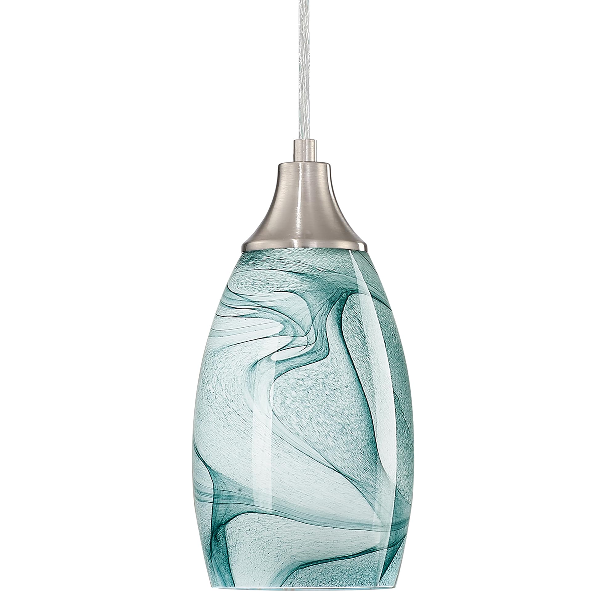 Photo 1 of karyfine Mini Pendant Lights Kitchen Island Light Brown Glass Lamp Shade Hand Blown Glass Pendant Light with Brush Nickel Finish Adjustable Cord for Kitchen Over Sink (Green Marble-1Packs)