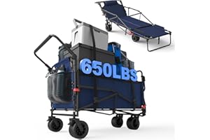 LEVELEVE Heavy Duty Folding Wagon - 2-in-1 Collapsible Cart, 650lb Capacity, All-Terrain Wheels w/Brakes & Side Pockets