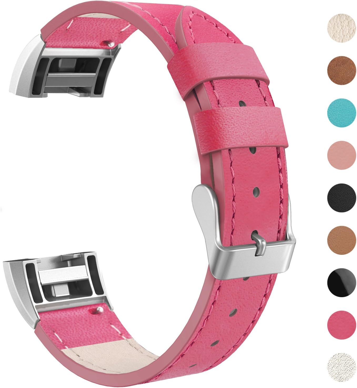 RETECK Fitbit Charge 2 Band Genuine Leather Strap, Classic Adjustable Replacement Wristband for Fitbit Charge 2 Women Men Accessories Large size for 6.2"- 8.4" wrist