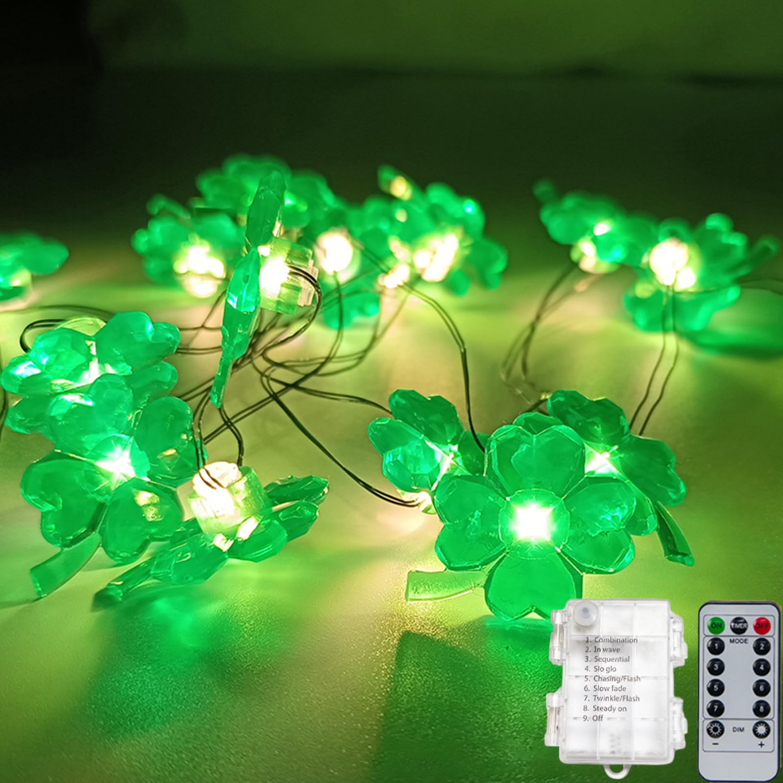 Photo 1 of COMAGO St. Patrick's Day Decorations String Lights Battery Operated?13FT 40 LEDs 8 Modes with Remote Control?Shamrocks Lights for St. Patrick's Day Party and Home Indoor Outdoor Decor