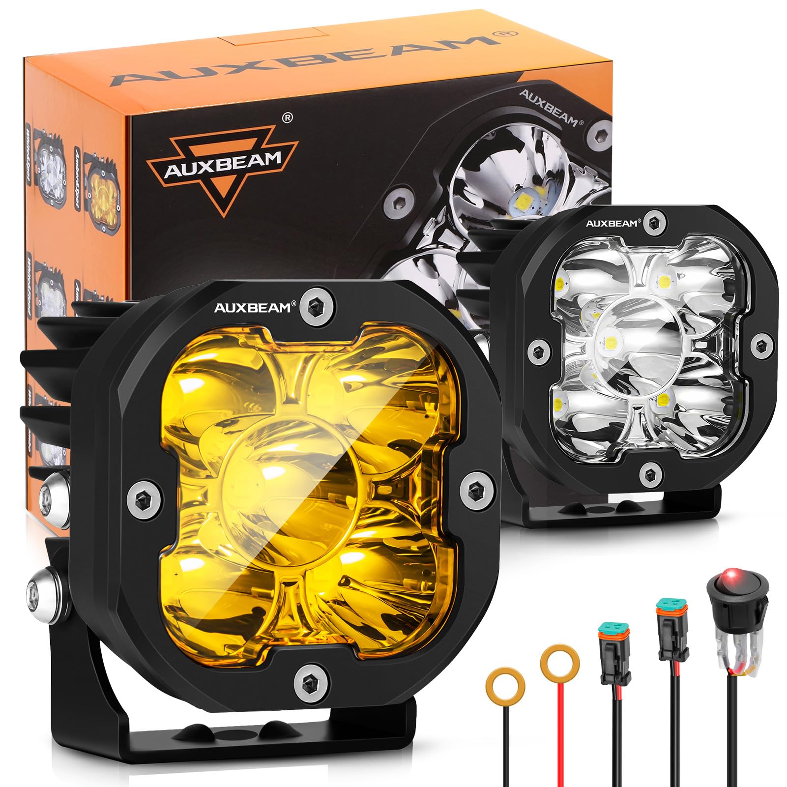 Auxbeam V-ULTRA Series 5 Inch 172W LED Light Pods - Amber DRL, 270° Side Shooter, 20400LM, Hyper Spot Beam