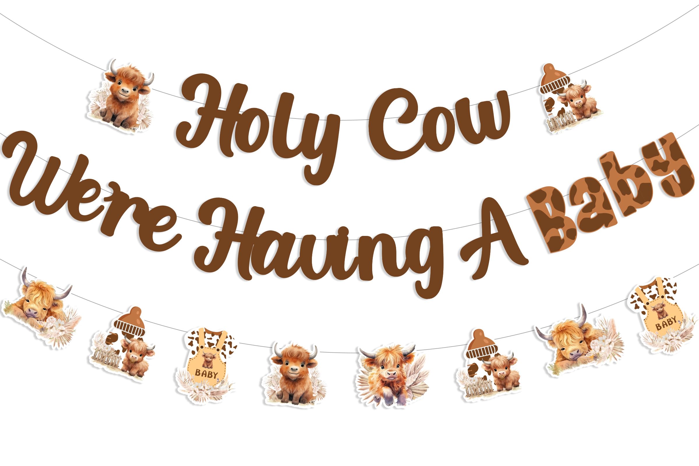 Photo 1 of JOYMEMO Holy Cow We are Having a Baby Banner with Highland Cow Garland - Brown Highland Cow Baby Shower Decorations, Farm Animals Theme Pregnancy Celebration Newborn Party Supplies