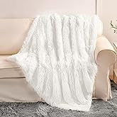 YUSOKI Long Faux Fur Throw Blanket for Sofa Couch,2 Layers,2.1lb,All Ages,Home Decoration, (White,50" x 60")