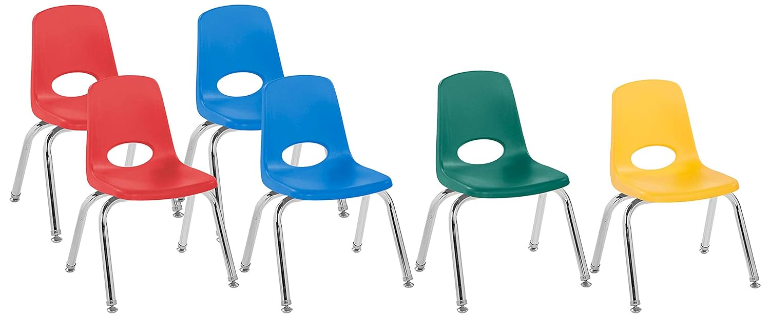 FDP 12" School Stack Chair, Stacking Student Seat with Chromed Steel Legs and Nylon Swivel Glides; for in-Home Learning or Classroom - Assorted Colors (6-Pack): Industrial & Scientific